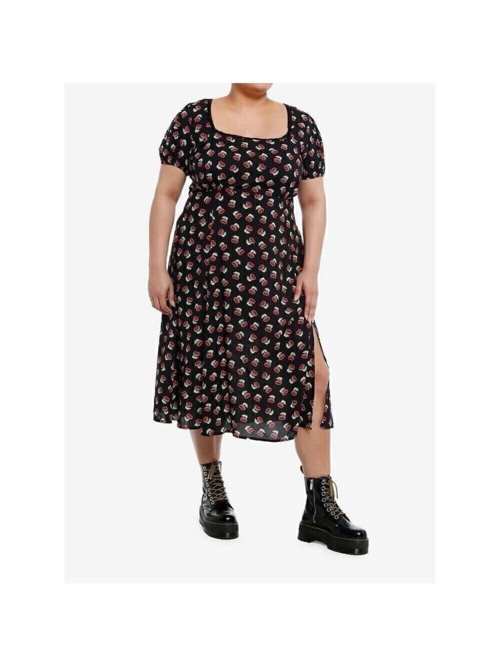 Red Cherry Empire Midi Dress Plus Size 1